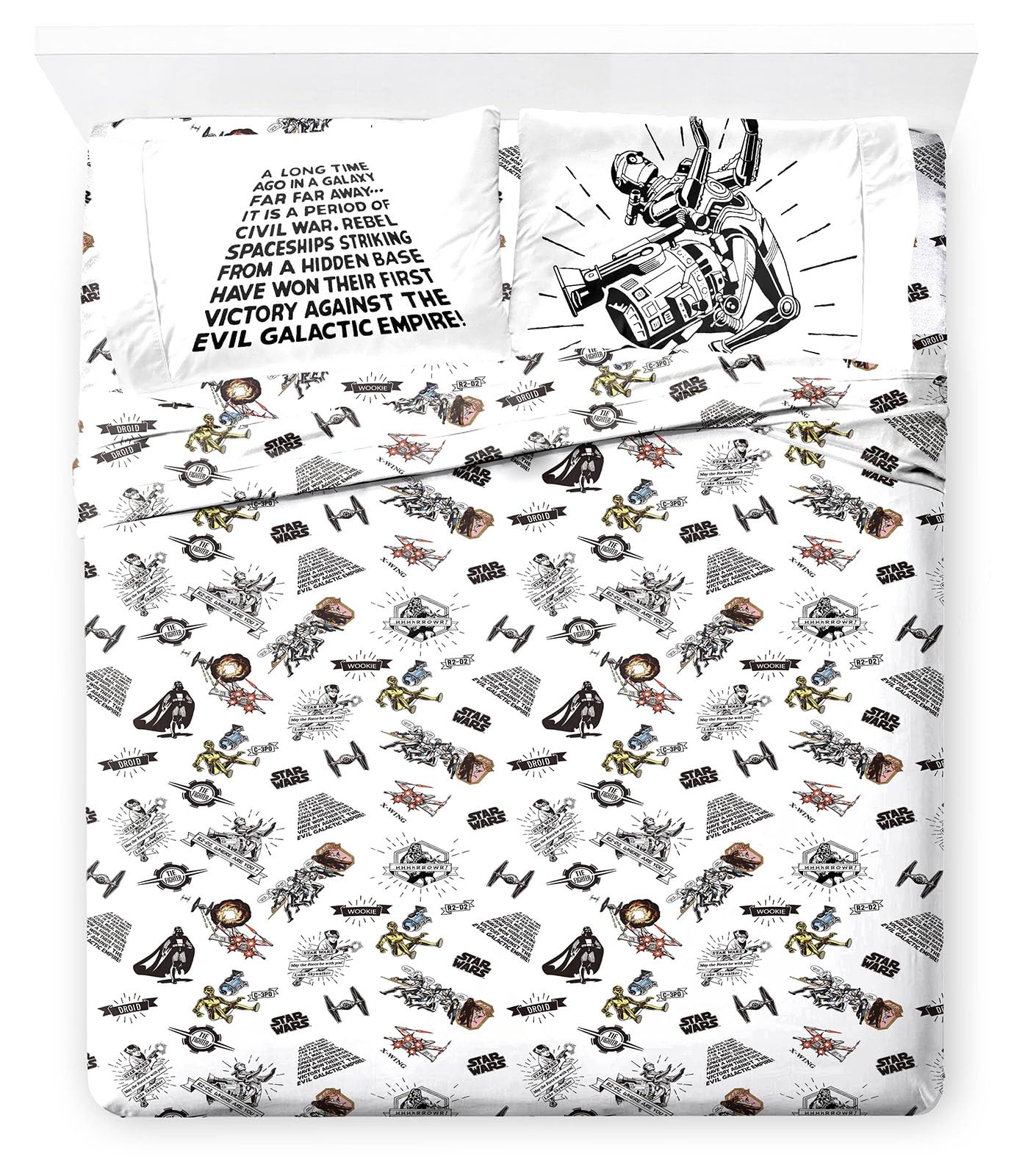 Jay Franco Star Wars Comic Book Queen Size Sheet Set - Super Soft 4 Piece Bedding Set - Microfiber Sheets Includes Reversible Pi